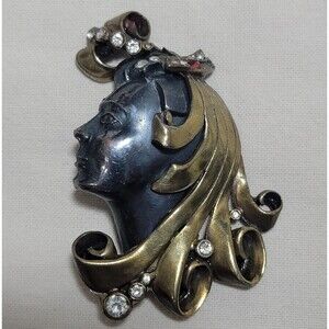 Unsigned 1941 Black Starr‎ & Gorham Glamour Head Showgirl Pin Brooch RARE READ